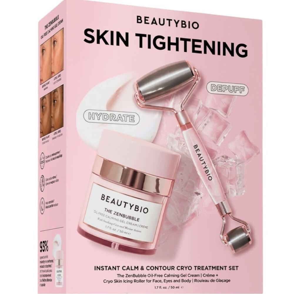 New In Box BeautyBio Skin Tightening Set with Roller & Cream